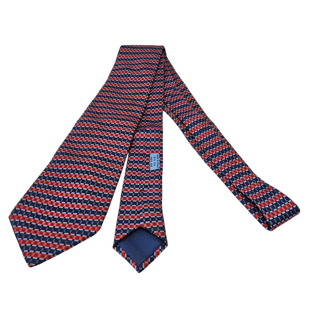 Hermes Silk Tie Mens One Size Red Blue Geometric Micro Pattern 816 EA France - Picture 6 of 11